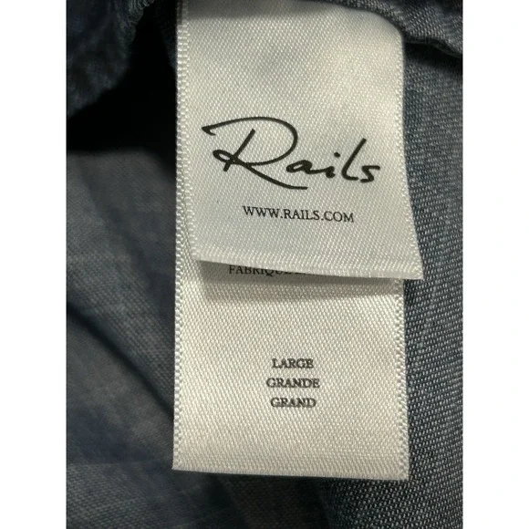 Rails Amina Denim Mini Dress Tencel Dark Wash Smocked Waist L NWOT. Retail $210 - Picture 10 of 11